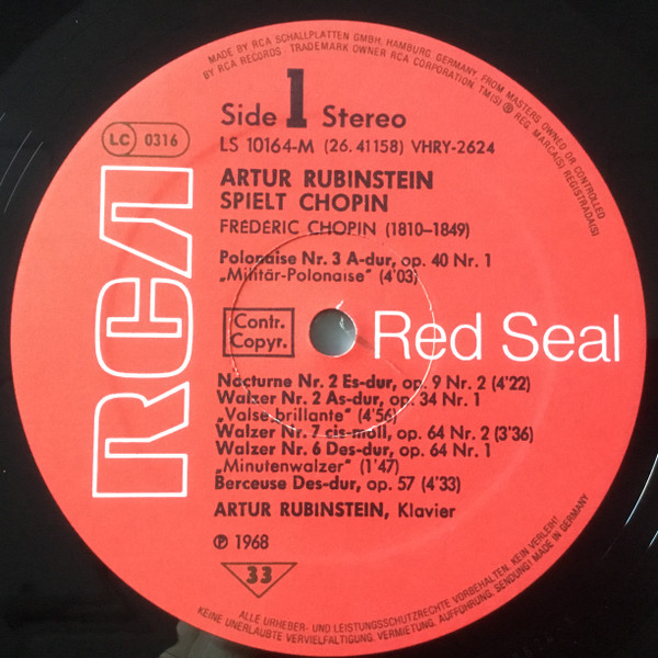 Cover zu Arthur Rubinstein / Frédéric Chopin - Rubinstein / Chopin | Vinyl | Classical | Germany Schallplatten Ankauf