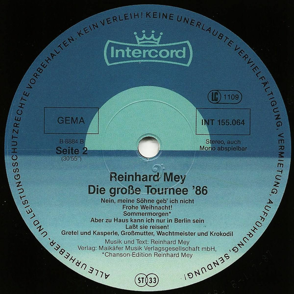 Cover zu Reinhard Mey - Die Große Tournee '86 | 1987 | Vinyl, LP, Album | Rock | Germany