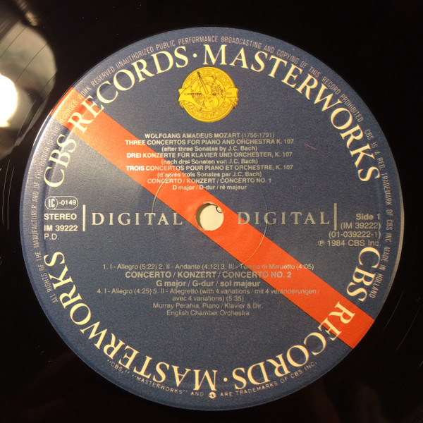 Cover zu Wolfgang Amadeus Mozart, Johann Samuel Schröter - Murray Perahia, English Chamber Orchestra - 3 Concerti. K. 107 • Piano Concerto Op. 3, No. 3 | 1984 | Vinyl | Classical | Netherlands Schallplatten Ankauf