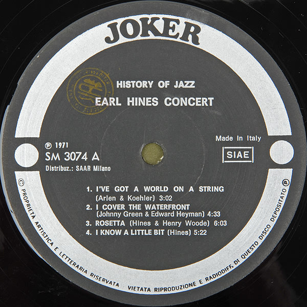 Cover zu Earl Hines - Earl Hines Concert | 1971 | Vinyl | Jazz | Italy Schallplatten Ankauf