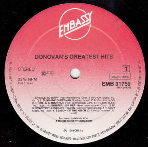 Cover zu Donovan - Donovan's Greatest Hits | 1979 | Vinyl | Rock | Europe Schallplatten Ankauf