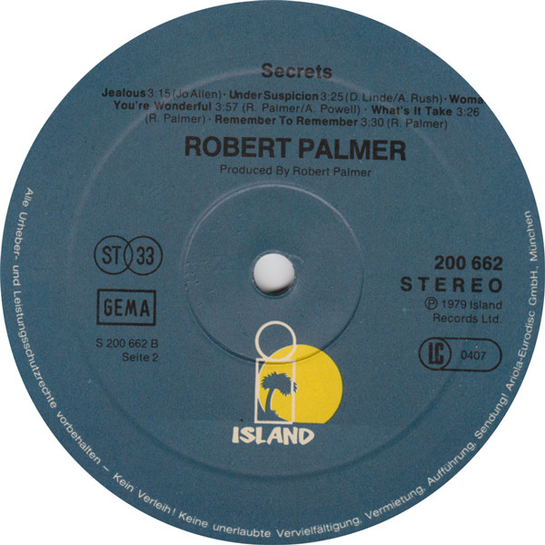 Cover zu Robert Palmer - Secrets | 1979 | LP, Album | Rock | Germany