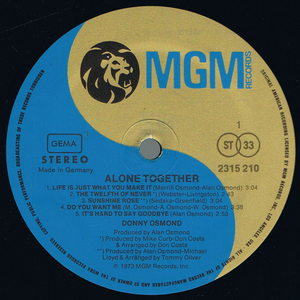 Cover zu Donny Osmond - Alone Together | 1973 | Vinyl | Rock, Pop | Germany Schallplatten Ankauf