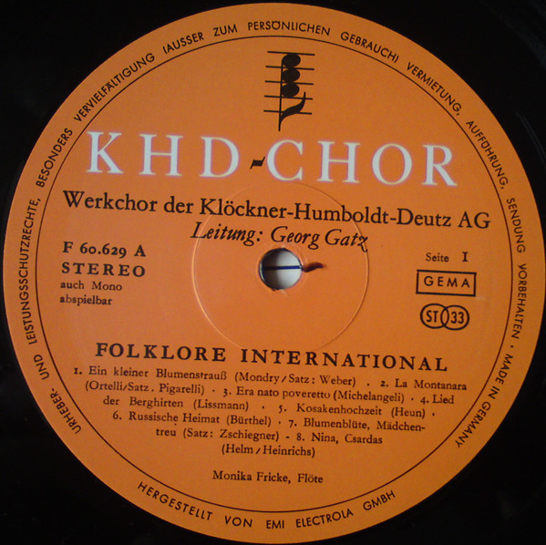 Cover zu Deutz-Chor Köln Leitung: Georg Gatz - Folklore International | 1972 | Vinyl | Pop, Classical, Folk, World, & Country | Germany Schallplatten Ankauf