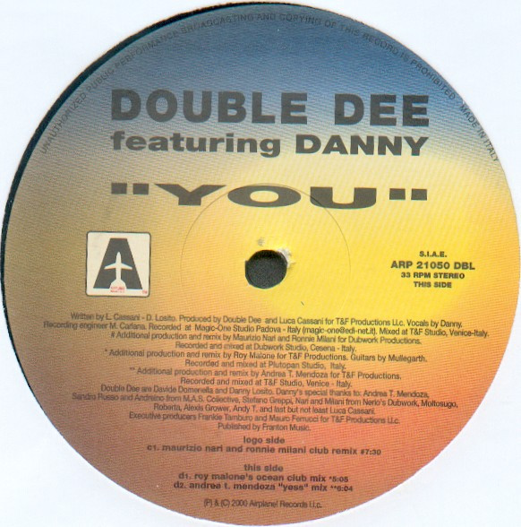 Cover zu Double Dee Featuring Dany - You | 2000 | Vinyl | Electronic | Italy Schallplatten Ankauf