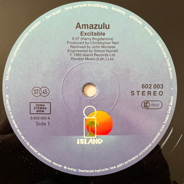 Cover zu Amazulu - Excitable | 1985 | Vinyl | Reggae, Pop | Germany Schallplatten Ankauf