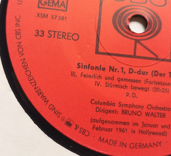 Cover zu Bruno Walter Dirigiert Gustav Mahler, Columbia Symphony Orchestra - Sinfonie Nr.1 In D-Dur (Der Titan) | Vinyl | Classical | Germany