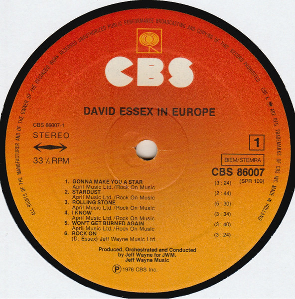 Cover zu David Essex - In Europe | 1976 | Vinyl | Pop | Netherlands Schallplatten Ankauf