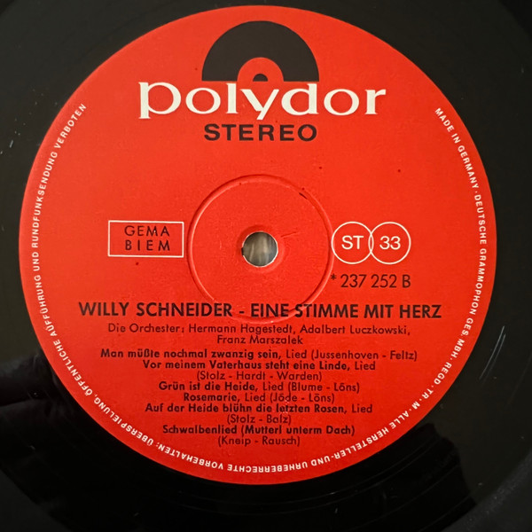Cover zu Willy Schneider - Eine Stimme Mit Herz | Vinyl | Pop, Folk, World, & Country | Germany Schallplatten Ankauf