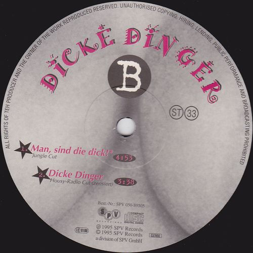 Cover zu -BH- - Dicke Dinger | 1995 | Vinyl | Electronic | Germany Schallplatten Ankauf