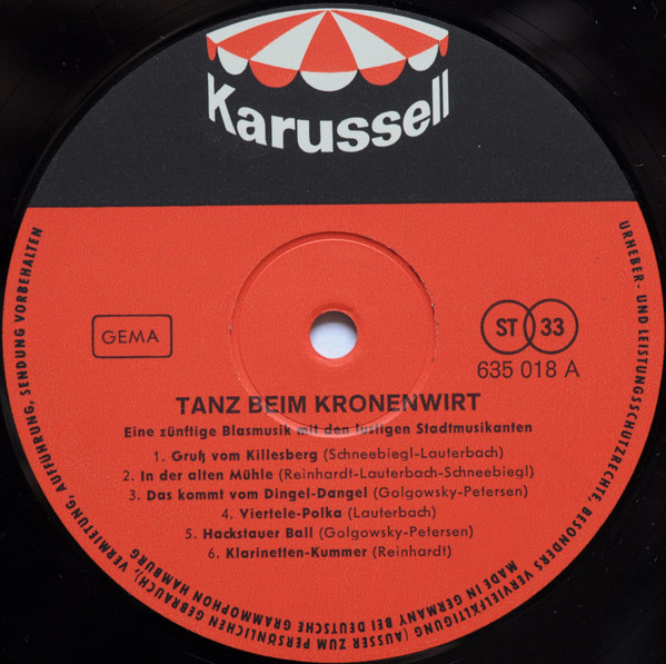 Cover zu Die Lustigen Stadtmusikanten - Tanz Beim Kronenwirt | 1967 | Vinyl | Folk, World, & Country | Germany