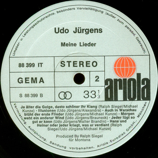 Cover zu Udo Jürgens - Meine Lieder | 1974 | LP, Album | Pop | Germany Schallplatten Ankauf