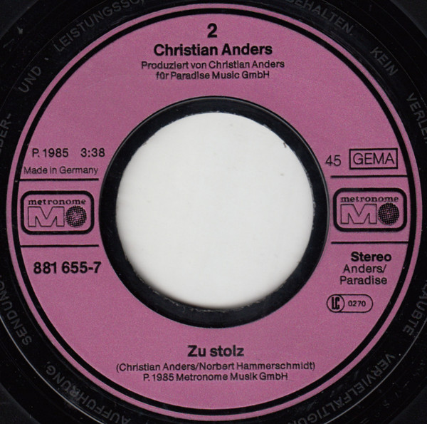 Cover zu Christian Anders - Hinter Verschlossenen Türen | 1985 | Vinyl | Pop | Germany