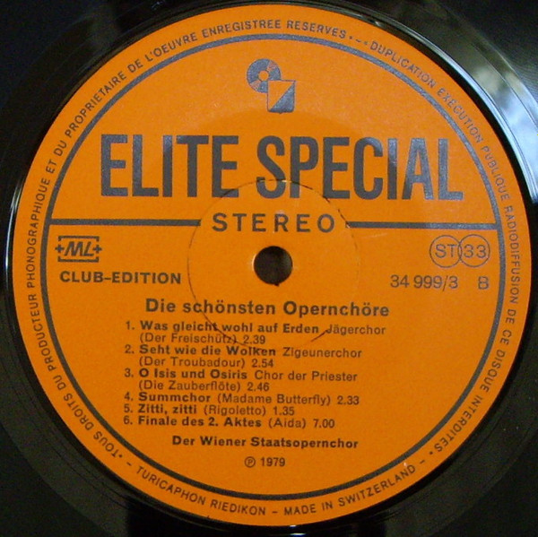 Cover zu Wiener Staatsopernchor - Die Schönsten Opernchöre | 1979 | Vinyl | Classical | Switzerland