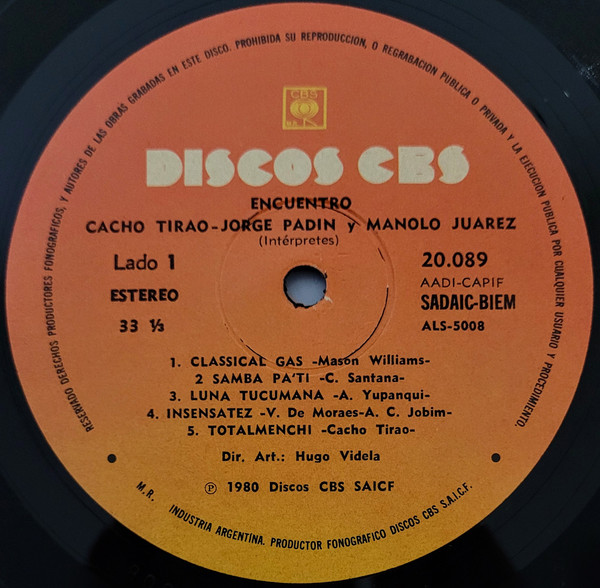 Cover zu Cacho Tirao - Jorge Padin Y Manolo Juárez - Encuentro | 1980 | Vinyl | Jazz, Latin, Folk, World, & Country | Argentina