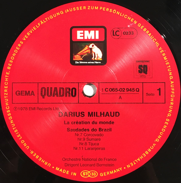 Cover zu Darius Milhaud · Leonard Bernstein, Orchestre National De France - La Création Du Monde / Le Boeuf Sur Le Toit / Saudades Do Brasil - 4 Tänze | 1978 | Vinyl | Classical | Germany