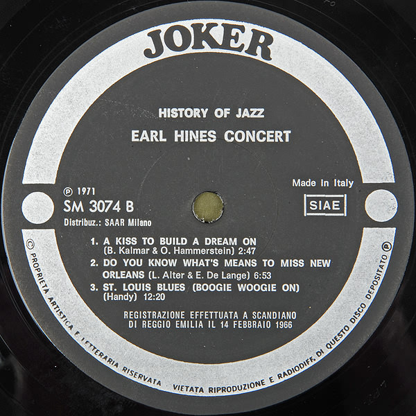Cover zu Earl Hines - Earl Hines Concert | 1971 | Vinyl | Jazz | Italy