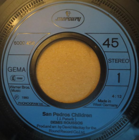 Cover zu Demis Roussos - San Pedros Children / Sorry | 1980 | Vinyl, Stereo, 45 RPM, 7