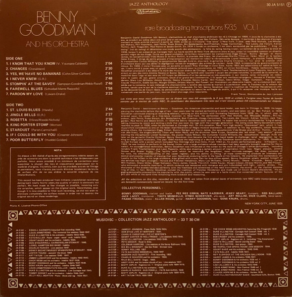 Cover zu Benny Goodman And His Orchestra - Rare Broadcasting Transcriptions 1935 Vol. 1 | 1975 | Vinyl | Jazz | France