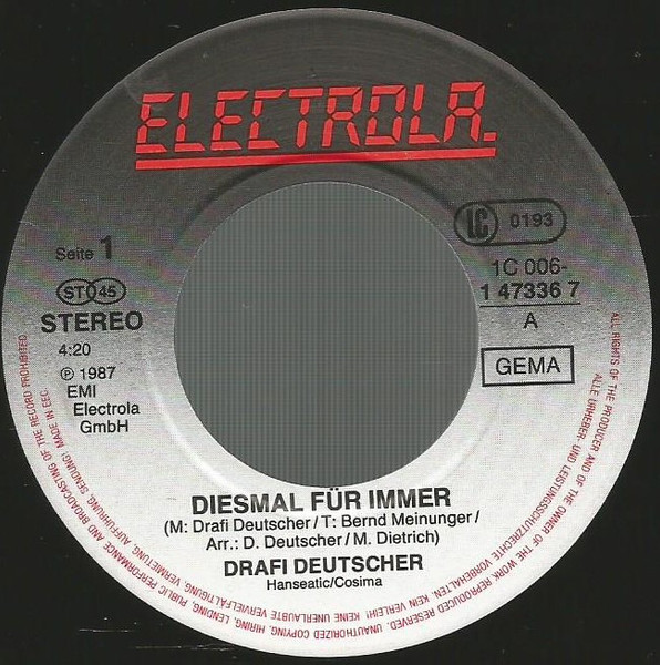 Cover zu Drafi Deutscher - Diesmal Für Immer | 1988 | Vinyl | Pop | Germany Schallplatten Ankauf