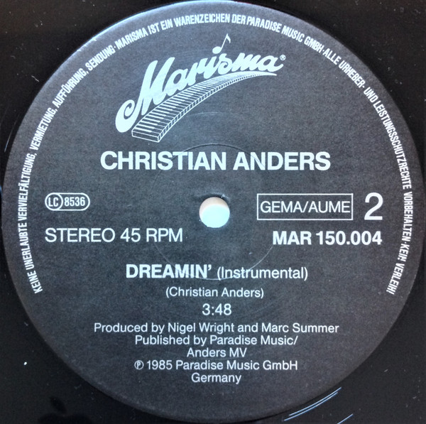 Cover zu Christian Anders - Dreamin' | 1985 | Vinyl | Pop | Germany, Austria, & Switzerland
