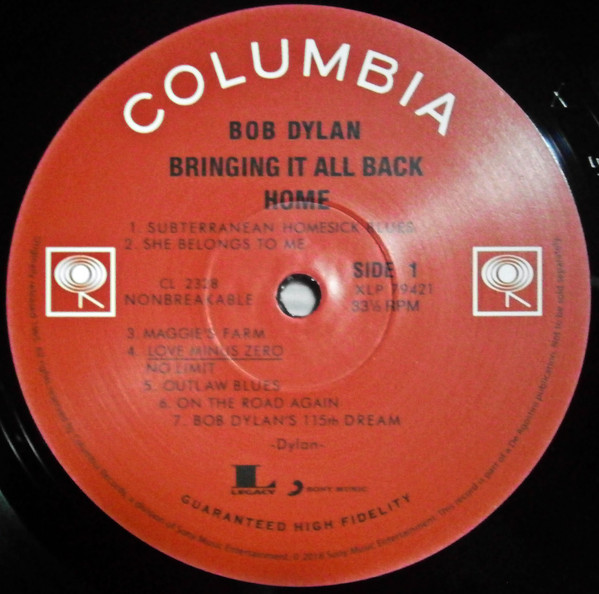 Cover zu Bob Dylan - Bringing It All Back Home | 2019 | LP, Album, Mono, RE, 180 | Rock, Folk, World, & Country | Italy