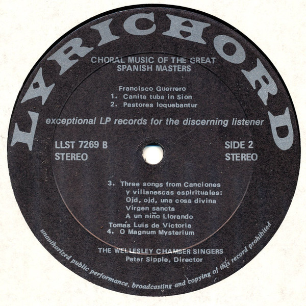 Cover zu The Wellesley Chamber Singers - Choral Music of the Great Spanish Masters | 1974 | Vinyl | Classical | US