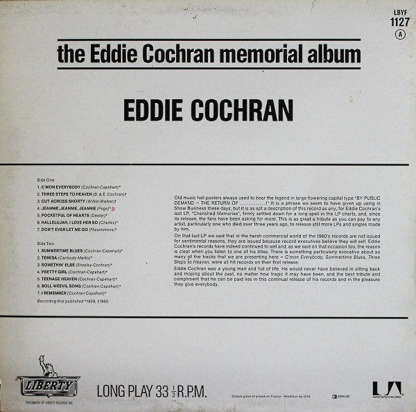 Cover zu Eddie Cochran - The Eddie Cochran Memorial Album | 1978 | Vinyl | Rock | France Schallplatten Ankauf