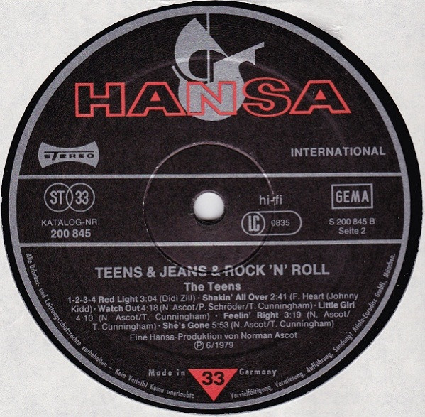 Cover zu The Teens - Teens & Jeans & Rock 'n' Roll | 1979 | Vinyl | Rock, Pop | Germany