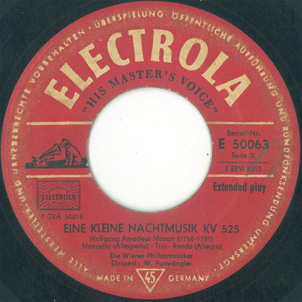 Cover zu Wilhelm Furtwängler, Wiener Philharmoniker, Wolfgang Amadeus Mozart - Eine Kleine Nachtmusik | Vinyl | Classical | Germany Schallplatten Ankauf