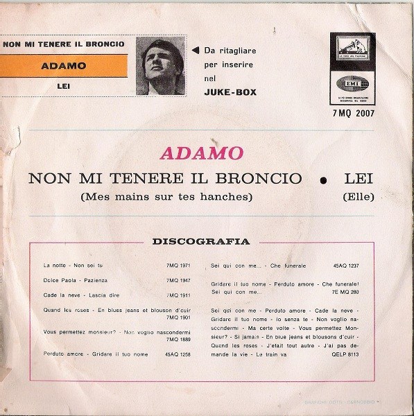 Cover zu Adamo - Non Mi Tenere Il Broncio / Lei | 1965 | Vinyl | Pop | Italy