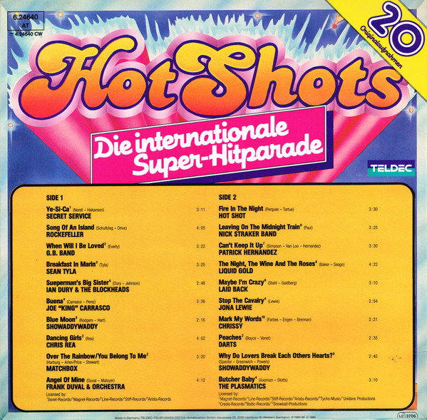 Cover zu Various - Hot Shots (Die Internationale Super-Hitparade) | 1981 | Vinyl | Electronic, Rock, Pop | Germany