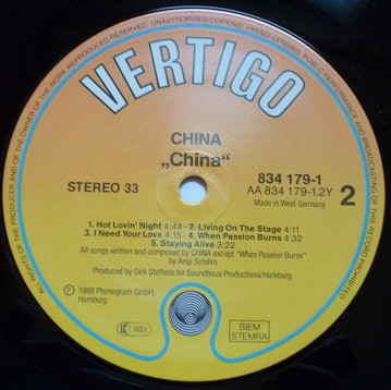 Cover zu China (6) - China | 1988 | Vinyl | Rock | Europe