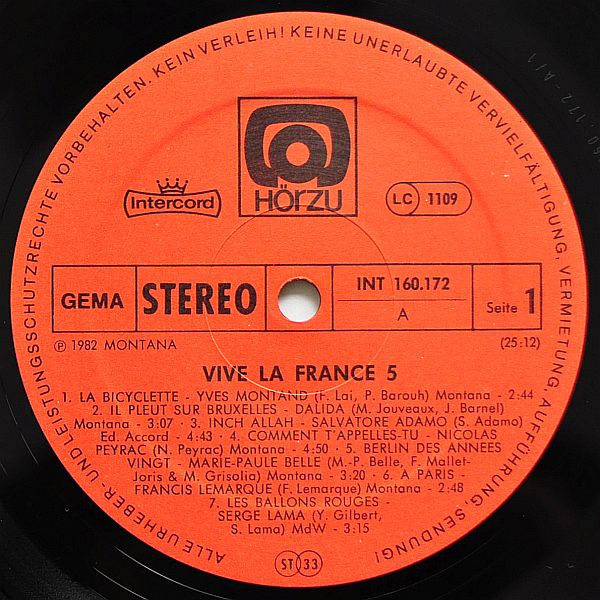 Cover zu Various - Vive La France 5 Frankreichs Große Chansons | 1982 | Vinyl | Pop | Germany