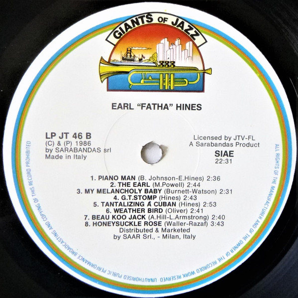 Cover zu Earl Hines - Earl 'Fatha' Hines | 1986 | Vinyl | Jazz | Italy