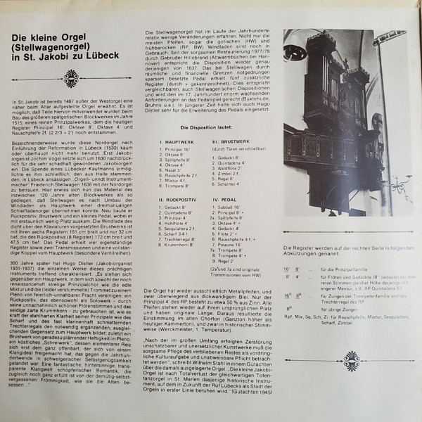 Cover zu Dieterich Buxtehude - Armin Schoof - Armin Schoof An Der Kleinen Orgel (Stellwagenorgel) In St. Jakobi Zu Lübeck | Vinyl | Classical | Germany Schallplatten Ankauf