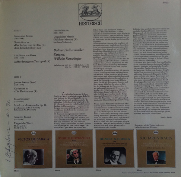 Cover zu Wilhelm Furtwängler, Gioacchino Rossini / Carl Maria von Weber / Johann Strauss Jr. / Franz Schubert / Johannes Brahms / Hector Berlioz - Wilhelm Furtwängler: Rossini • Weber • J. Strauss • Schallplatten Ankauf