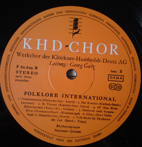 Cover zu Deutz-Chor Köln Leitung: Georg Gatz - Folklore International | 1972 | Vinyl | Pop, Classical, Folk, World, & Country | Germany