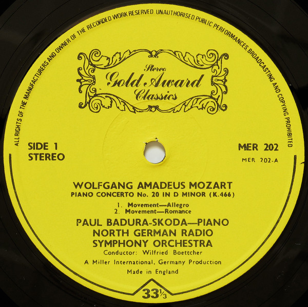 Cover zu Wolfgang Amadeus Mozart, Paul Badura-Skoda - Piano Concerto No.20 | Vinyl | Classical | UK Schallplatten Ankauf