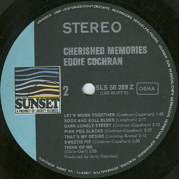 Cover zu Eddie Cochran - Cherished Memories (One Of The Greatest Rock 'N' Roll Stars Sings) | Vinyl | Rock | Germany