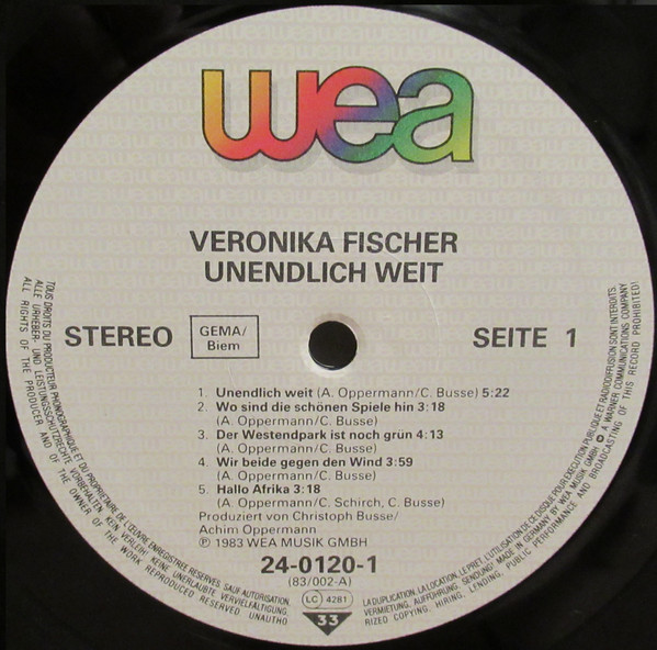Cover zu Veronika Fischer - Unendlich Weit | 1983 | Vinyl | Pop | Germany