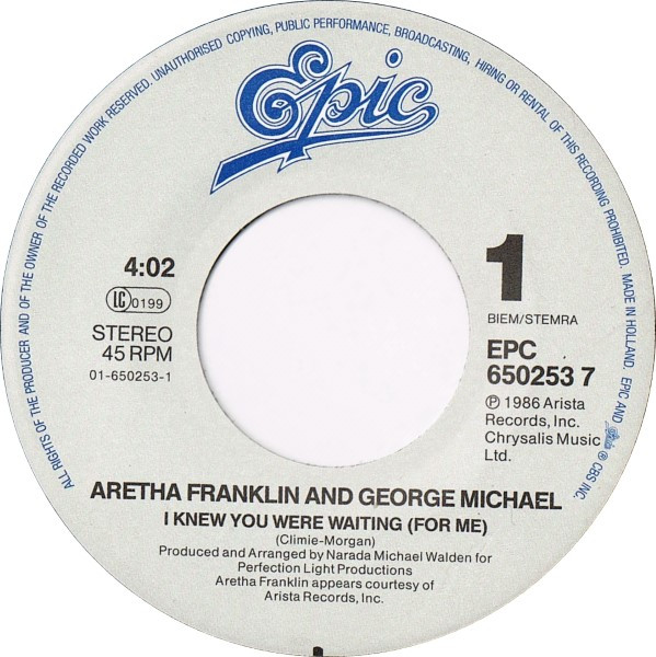 Cover zu Aretha Franklin & George Michael - I Knew You Were Waiting (For Me) | 1987 | Vinyl | Electronic, Funk / Soul | Europe Schallplatten Ankauf