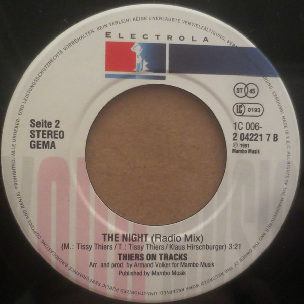 Cover zu Thiers On Tracks - The Night You Came In | 1991 | Vinyl | Electronic, Pop | Germany
