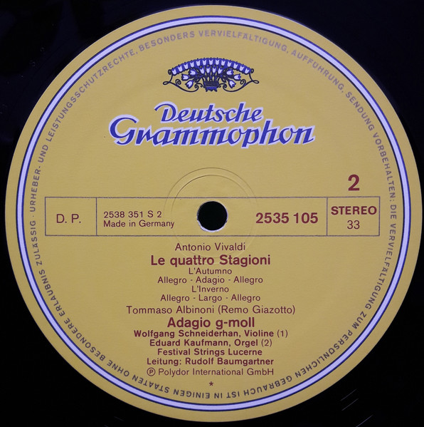 Cover zu Antonio Vivaldi / Tomaso Albinoni / Johann Pachelbel, Wolfgang Schneiderhan, Festival Strings Lucerne, Rudolf Baumgartner - Die Vier Jahreszeiten / Adagio / Kanon & Gigue | Vinyl | Classical
