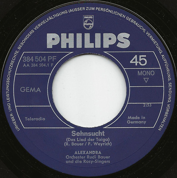 Cover zu Alexandra (7) - Sehnsucht | 1968 | Vinyl, 45 RPM, 7