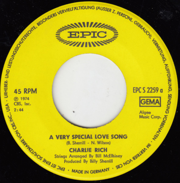 Cover zu Charlie Rich - A Very Special Love Song | 1974 | Vinyl | Folk, World, & Country | Germany Schallplatten Ankauf