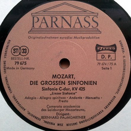 Cover zu Wolfgang Amadeus Mozart - Camerata Academica Salzburg, Bernhard Paumgartner - Die Grossen Sinfonien | 1969 | Vinyl | Classical | Germany