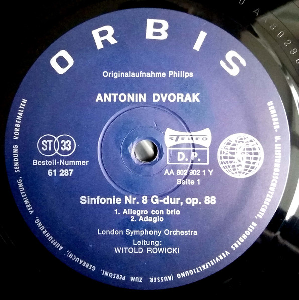 Cover zu Antonín Dvořák - London Symphony Orchestra, Witold Rowicki - Symphony Nr. 8, G-Dur, Op. 88 | 1972 | Vinyl | Classical | Germany Schallplatten Ankauf