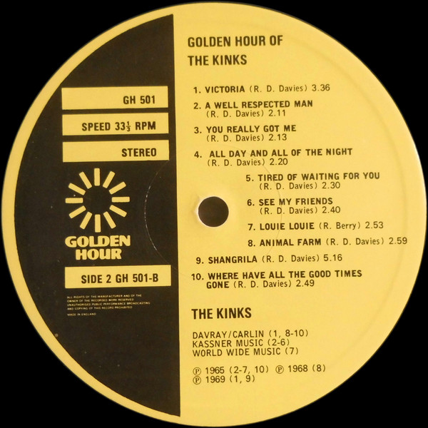 Cover zu The Kinks - Golden Hour Of The Kinks | 1972 | Vinyl | Rock, Pop | Germany