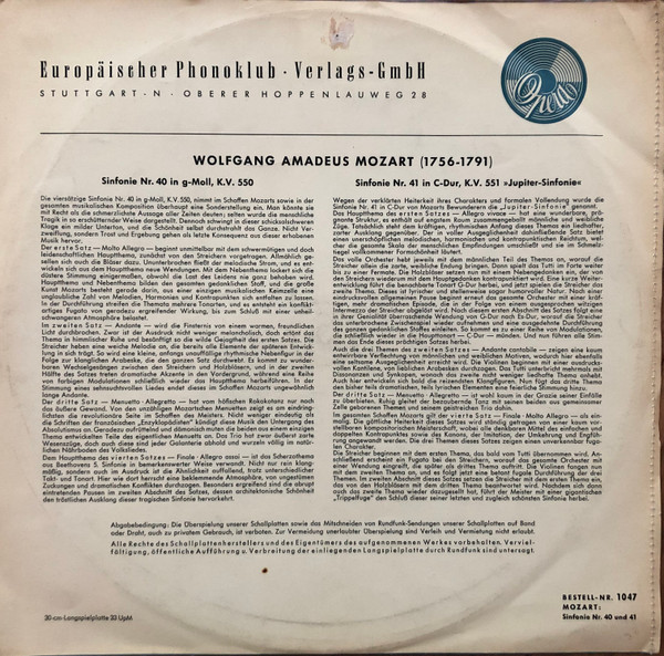 Cover zu Wolfgang Amadeus Mozart - Bamberger Symphoniker, Jonel Perlea - Sinfonie Nr. 40 In G-Moll, K.V.550 / Sinfonie Nr. 41 In C-Dur, K.V.551 -